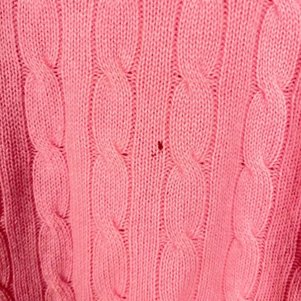 Vintage Polo Ralph Lauren NWT Pink Cashmere Cable Knit Crewneck Sweater L FLAW
